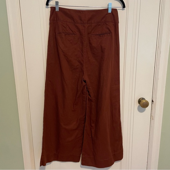 Anthropologie Buttoned Wide Leg Linen Cotton Pants in Rust Size 4 - Picture 7 of 9